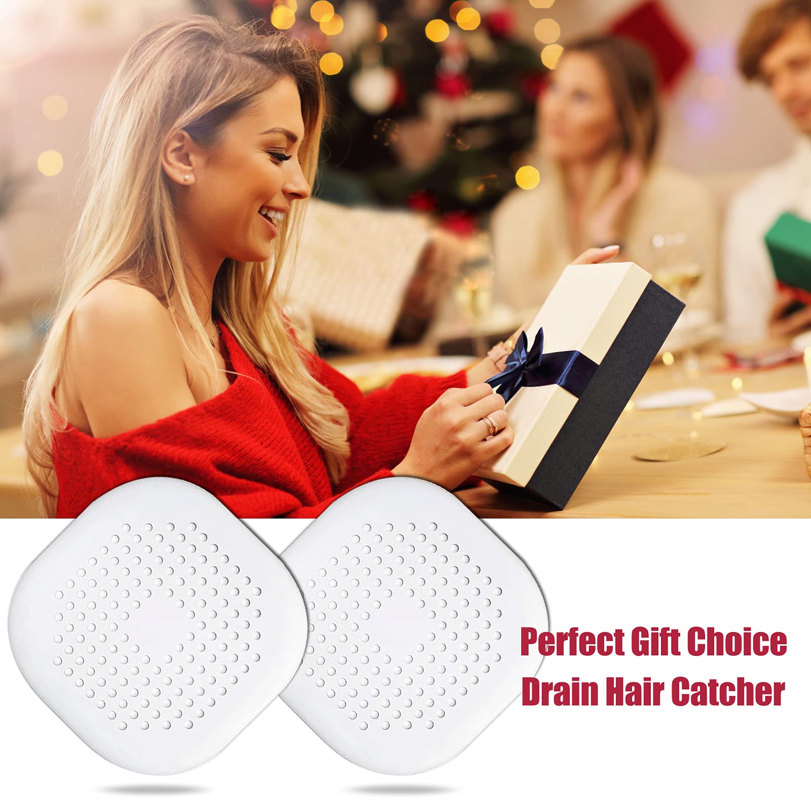 Colector de drenaje de cabello, cubierta de drenaje cuadrada para ducha, tapón de silicona con ventosa, fácil de instalar, traje para baño, bañera, cocina, paquete de 2 unidades (blanco) 7