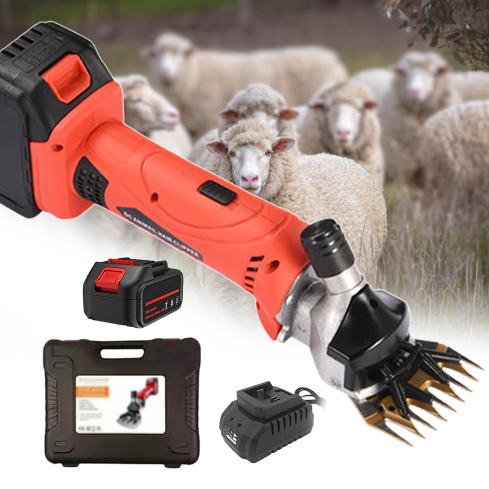 Tosatrice Elettrica per Pecore, Forbici per Pecore Resistenti, Regolazione A 6 velocità, per Rasare La Lana di Pelliccia in Pecore, Capre, Bovini, Lame in Acciaio al Carbonio,1Battery