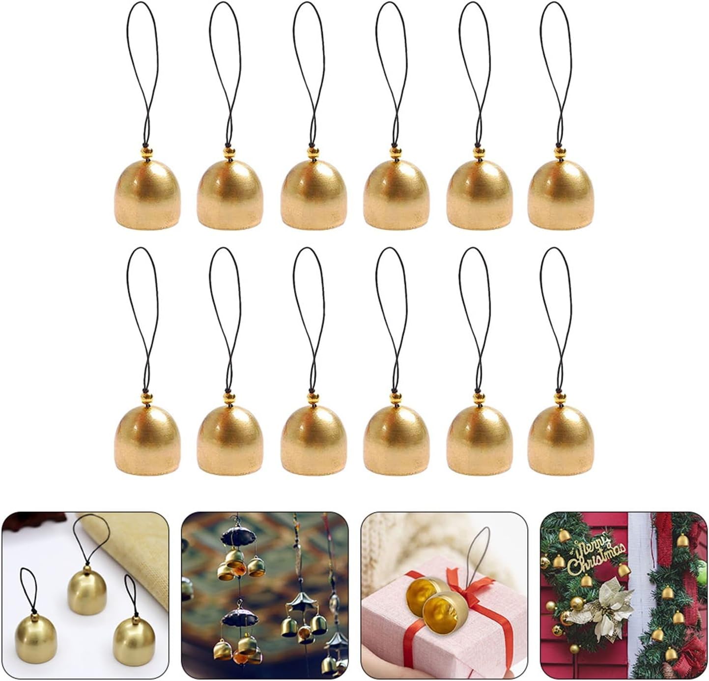 Small Bell,Bells,Jingle Bells for Crafting, 12pcs Small Bell Mini Metal Christmas Decorative Rustic Vintage Pet Ornament, 2.8X2.5CM, Golden