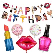 Makeup Birthday Party Decorations-Makeup Happy Birthday Banner With Nail Polish Balloon Lip Balloons Spa Themed Party Decorations for Girls Makeup Party,Spa Party,Little miss Birthday Decor
