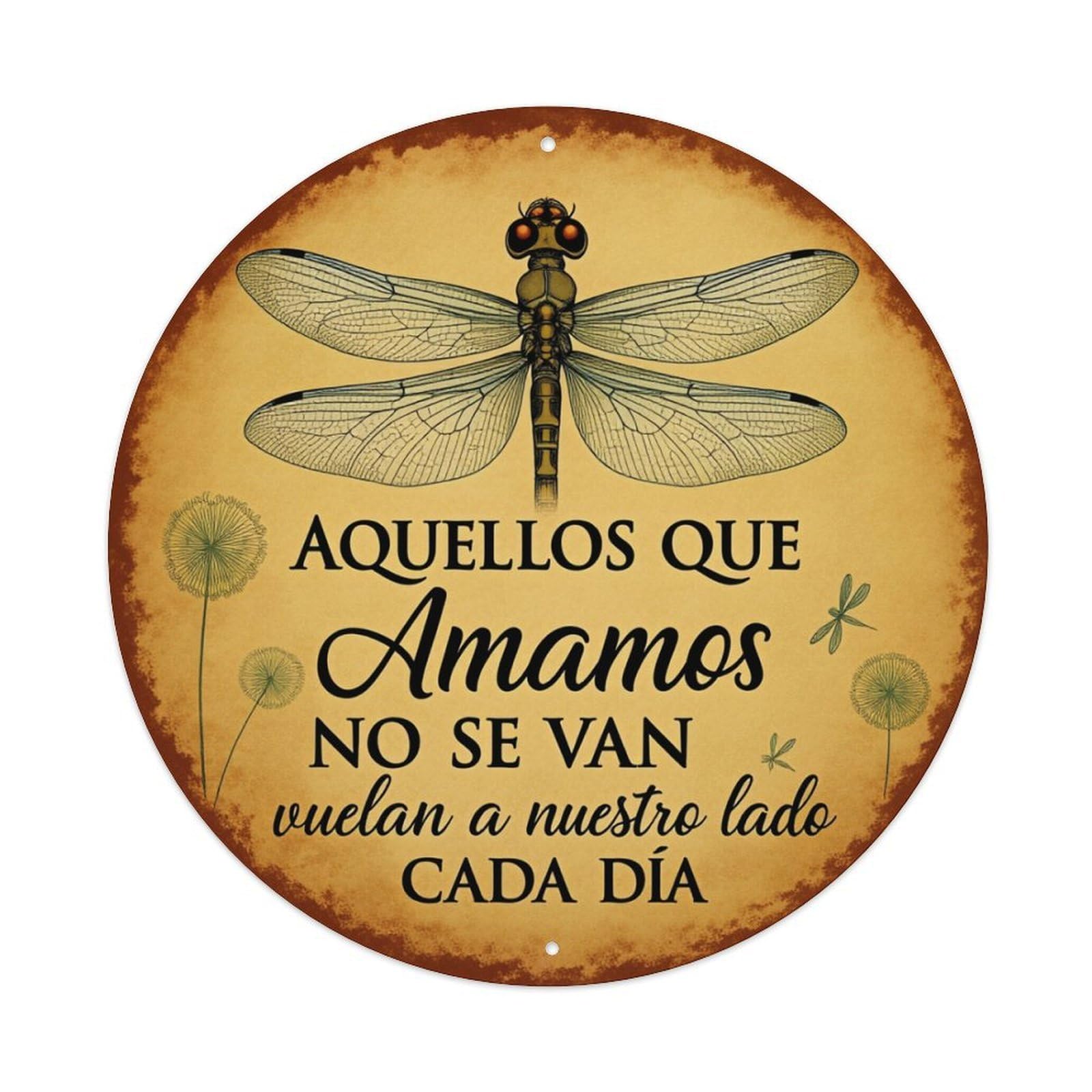 Dragonfly Dandelion Text Art Circle Round Tin Sign Retro Metal Sign for Cafe Bar Pub Home Game Room Gym Club Wall Decoration Vintage Metal Poster 8x8 Inch