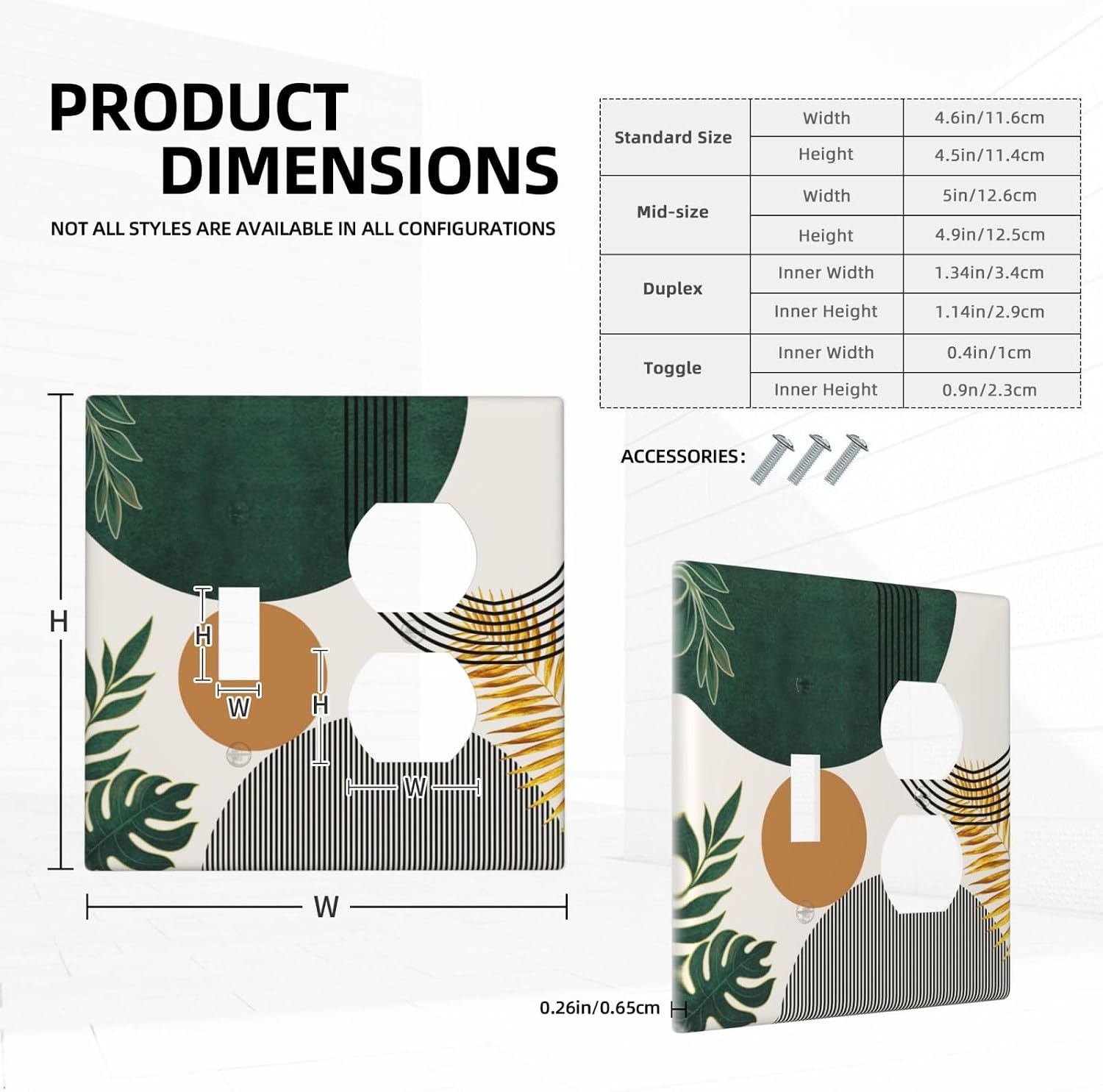Decorative Outlet Covers Boho Minimalism Green Leaf Mid Sun 2 Gang Light Switch Cover Plate Single Toggle Duplex Wall Plates for Electrical Outlets Switch Plate Covers for Home Decor