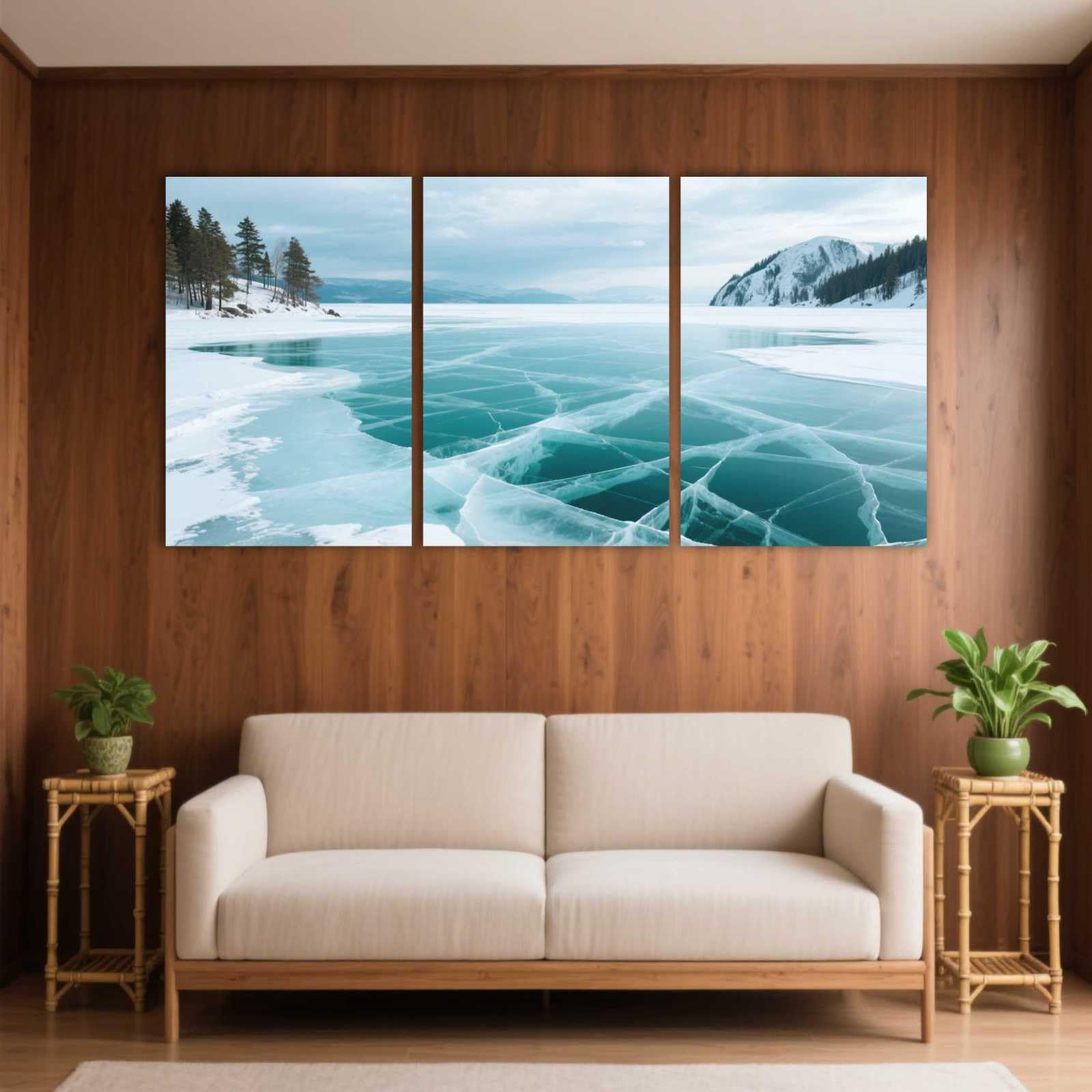 PYBILDCYJ Modernes 3-teiliges Leinwand Wandbild See mit blauem Eis im Winter Poster Home Decor Möbel Art Dekoration, HD Druck mit Holzrahmen 40cmx60cmx3