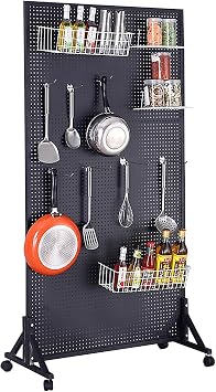 Metal Pegboard Panels, Pegboard Display Stand with Wheels, Craft Fair Display Rack, Art Display Stand, Retail Display, Extra 15 Pieces Hooks,Black,120x60cm/47.2x23.6in