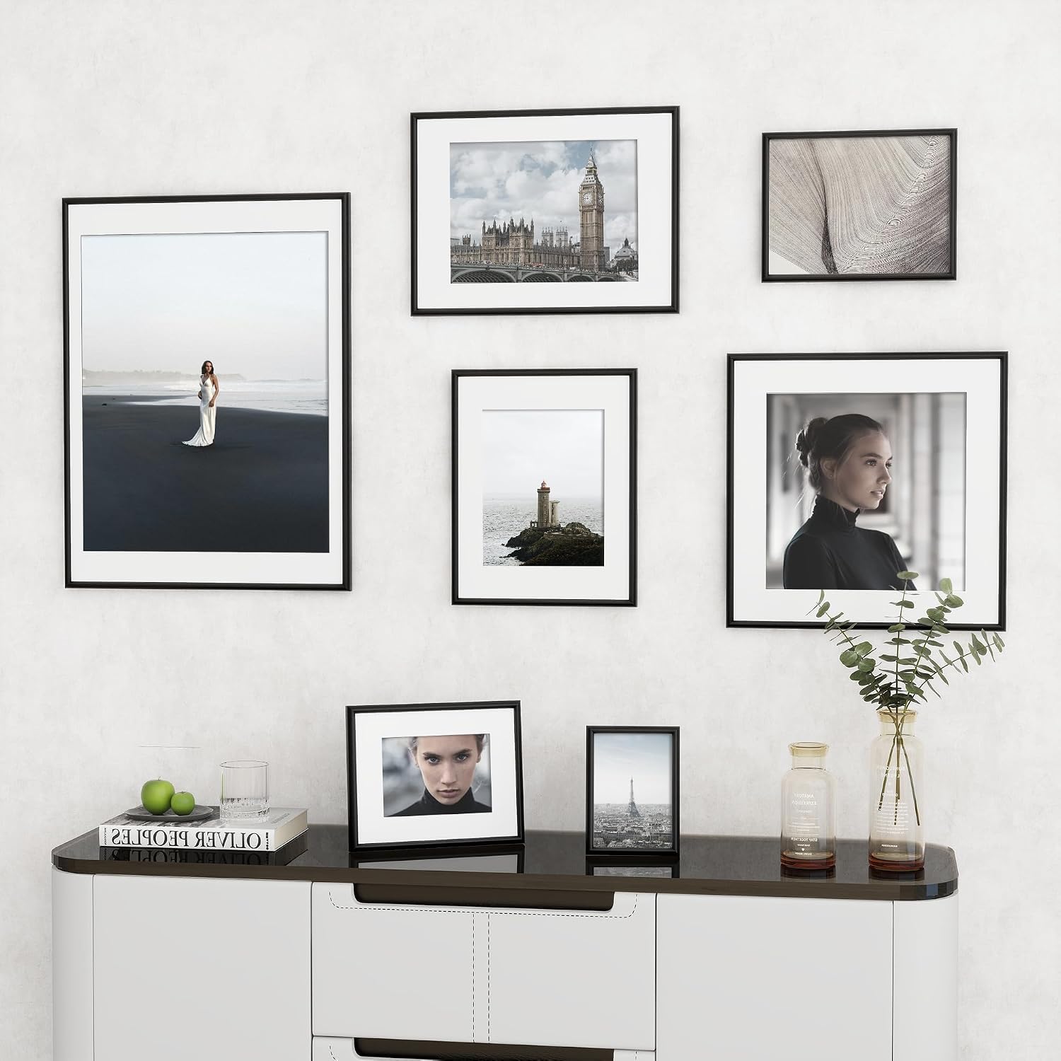 Modern Arched Tabletop Picture Frames (Set of 10), Shatterproof PVC Photo Frames 11x14, Display Pictures 8x10 with Mat or 11x14 Without Mat, Lightweight, Water-Resistant Home Decor, Black