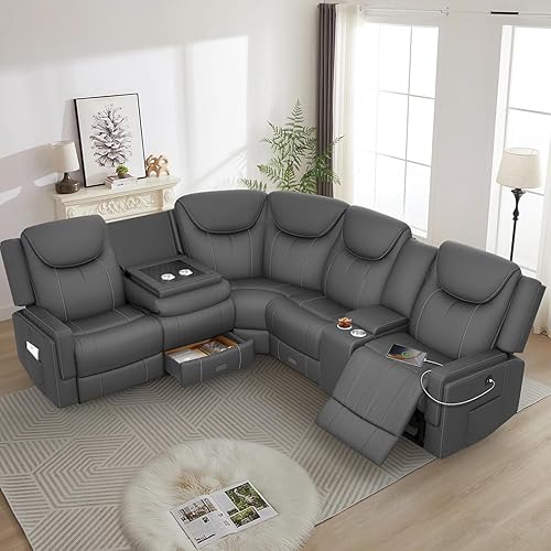 Miniatura 12 de Juego de sofá reclinable manual de dos plazas, sofá reclinable de 2 plazas con consola de almacenamiento y silla reclinable individual extragrande,