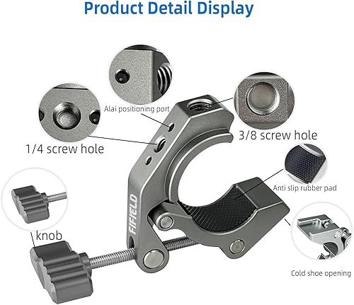 Miniatura 4 de Super Clamp Clip fuerte multifunción con agujero de tornillo de 14 de pulgada para foto, fotografía, estudio, video, trípode y micrófono (titanio)