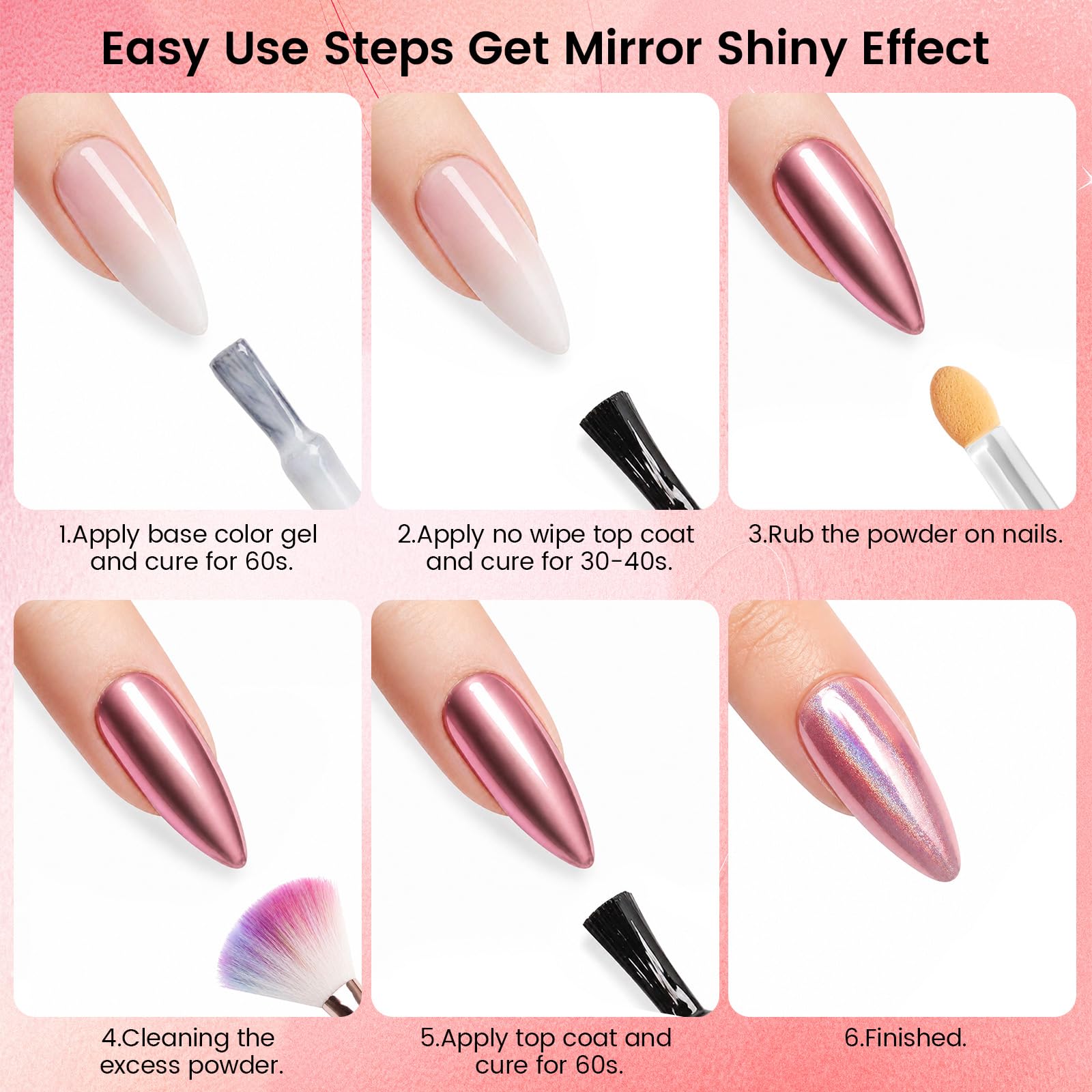 8 BoîTes Chrome Ongles Nail Art, Chrome Nails avec 8 BâTons de Fard à PaupièRes, Poudre NacréE Ongle Nail Art Miroir PigmentéE Perle Holographic Nails Powders DéCoration Design Chromé