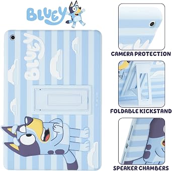 Bluey Kids iPad Case - 10.2 Case for iPad 9th/8th/7th Generation - 2019/2020/2021 Tablet Cover with Stand, Shockproof Silicone Protector