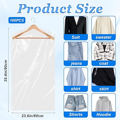 Miniatura 2 de Paquete de 100 bolsas de plástico para limpieza en seco de 23.6 x 35.4 pulgadas, bolsas de ropa para colgar ropa, cubiertas transparentes para