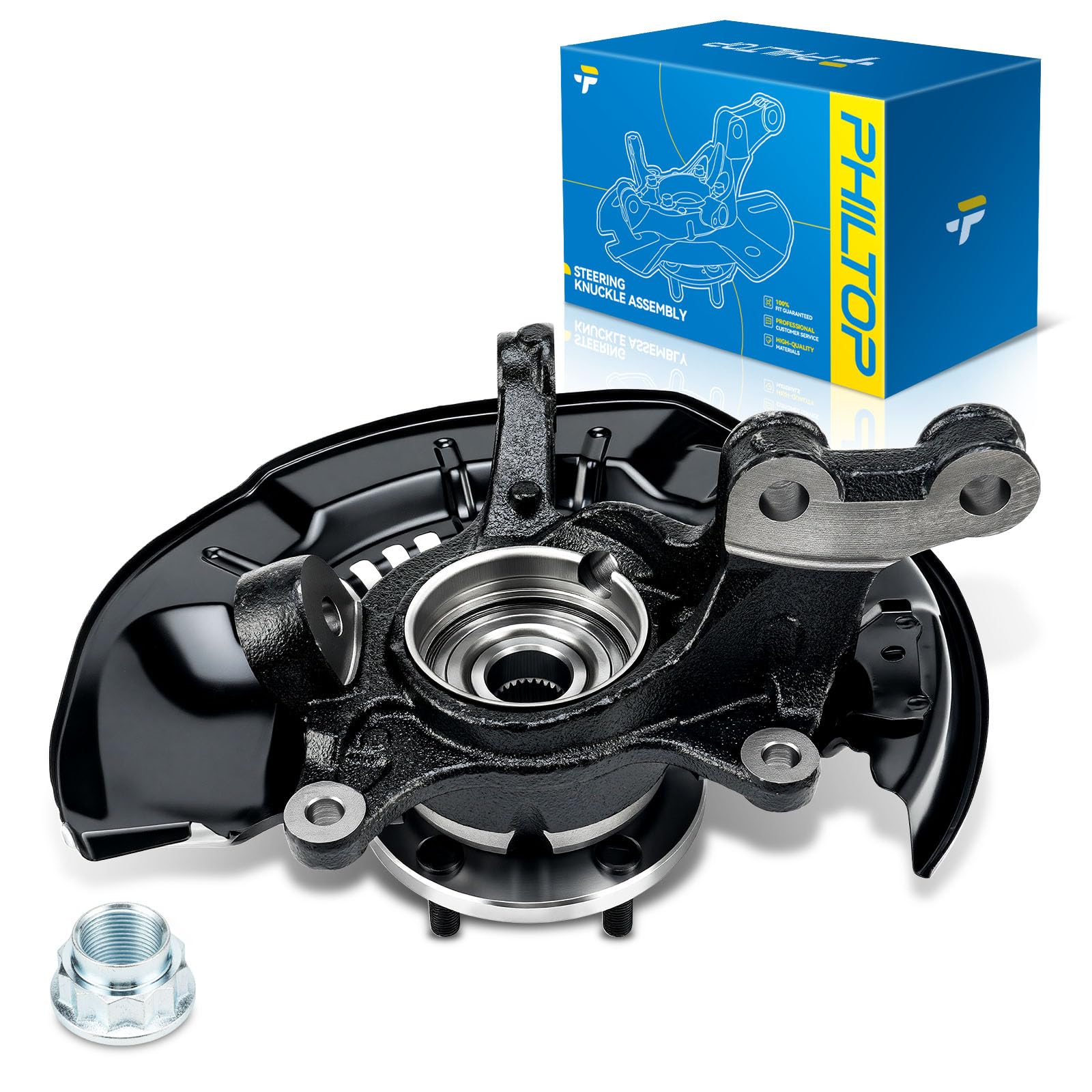 PHILTOP Front Left steering knuckle and hub assembly Compatible with Toyota Highlander 2008-2013 FWD 3.5L,Driver Side