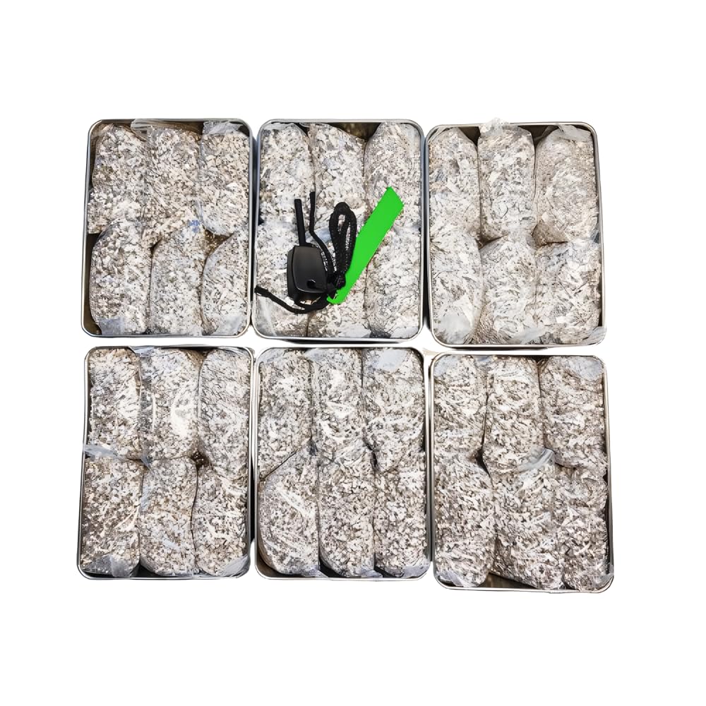 EGREEN Emergency Fire Starter Kit Magnesium 36 Bags 99% Pure Free Ferro Rod for Camping Hiking Bushcraft Survival Outdoor Hurricane Portable + 1 Tin Box (36 6 tinbox & Rod), Silver