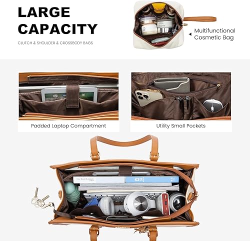 Miniatura 3 de LOVEVOOK Bolsa de lona ligera para laptop de 15.6 pulgadas para mujer, bolsa de computadora de gran capacidad con bolso de mano para negocios,