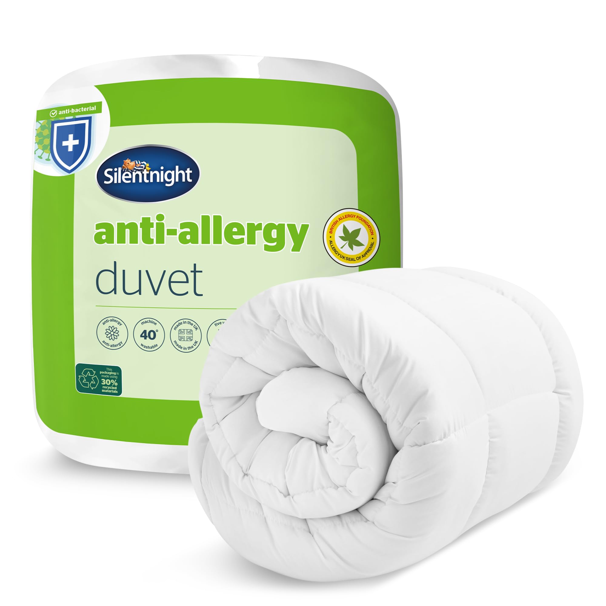 Silentnight Anti Allergy Single Duvet 4.5 Tog - Lightweight Summer Quilt Duvet Comforter Anti-Bacterial and Machine Washable with Allergy UK Approved Anti Allergy Fibres - Single Bed