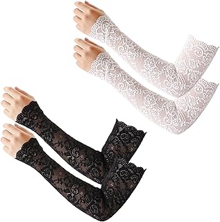 Black Lace Arm Sleeves For Women, Black and White Lace Sleeve Long Fingerless Lace Sleeves