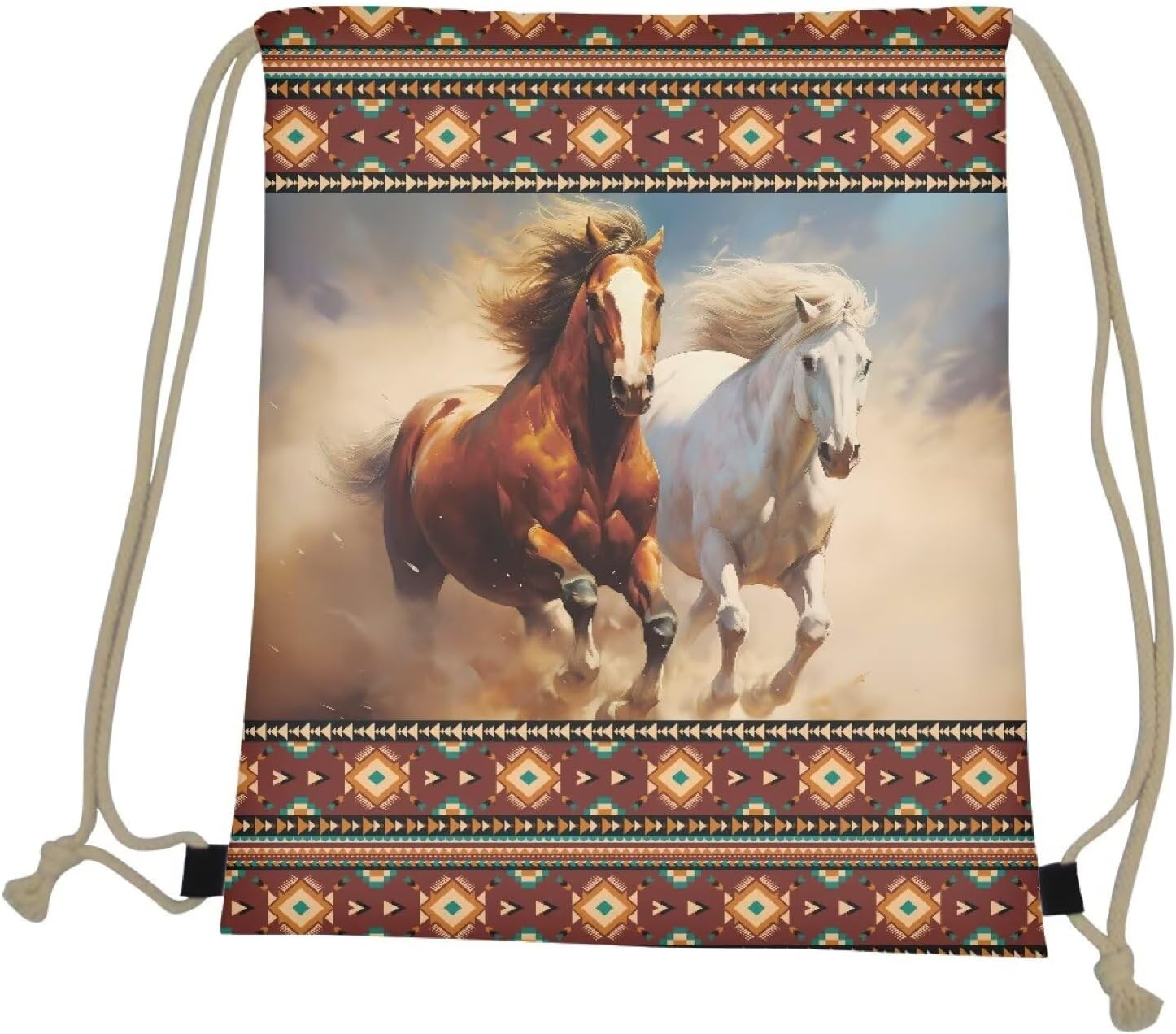 Upetstory Western Horse Drawstring Backpack for Kids Girls Boys Drawstring Bag Lightweight Sackpack Sports Gym String Bag for Women Travel Yoga Swiming Picnic Hiking Cycling