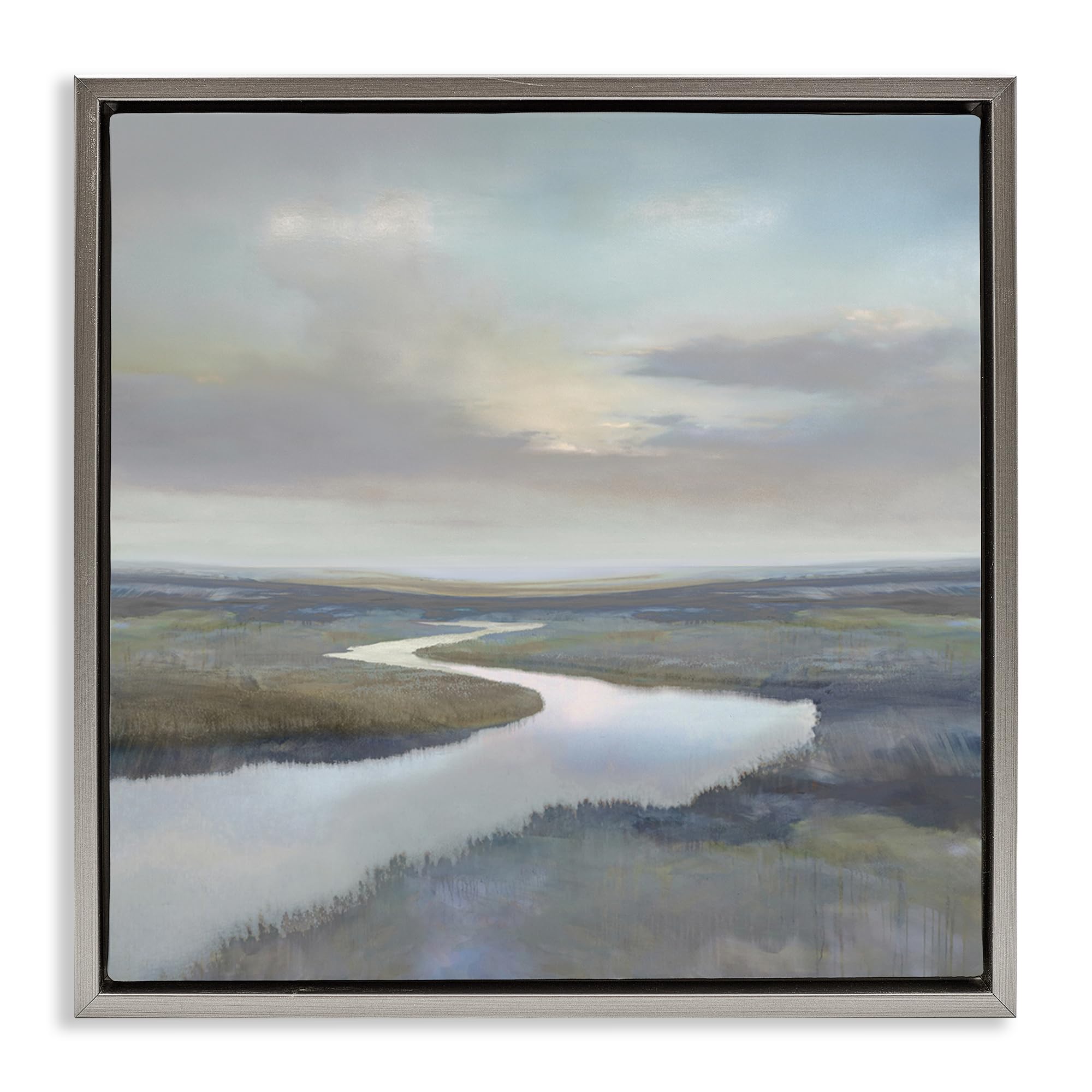 Stupell Industries Luster Gray (Matte) Calm Riverbend Landscape Serenity, 17 X 17 Inch Canvas In Floater Frame