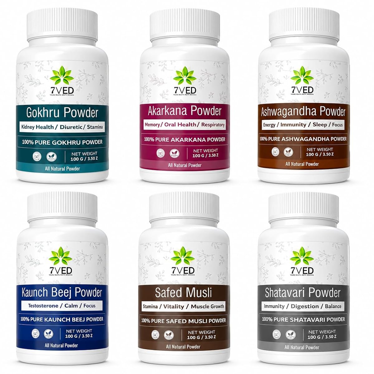7VED Herbal Combo Pack with Ashwagandha, Shatavari, Safed Musli, Kaunch Beej,
