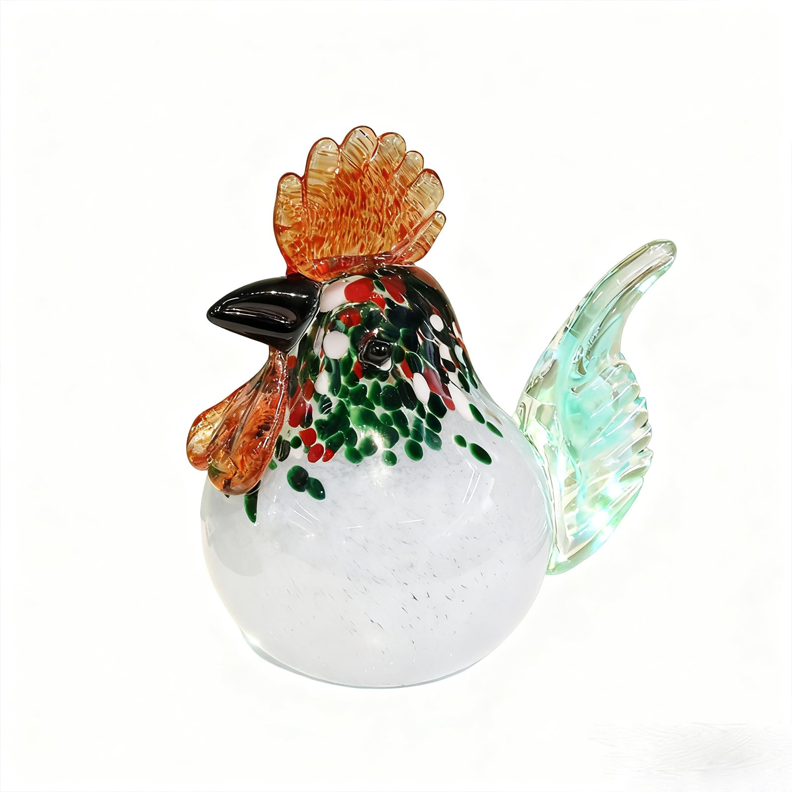 Photo 1 of ORRFIDDY 7.5" Tall Handmade Blown Glass Chicken Sculpture Artistic Glass Rooster Figurine Crafts Animal Figurines Home Decor Tabletop Decor