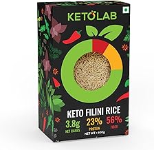 Ketolab Keto Orzo Rice, 400 Gms, 1 Pack, 3.5g Net Carb & 16g High Protein/Serving, Identical to Regular Rice, Ultra Low Carb, Pre-Biotic High Fibre, Low Glycemic Index(GI), For Keto Diet & Weight Loss