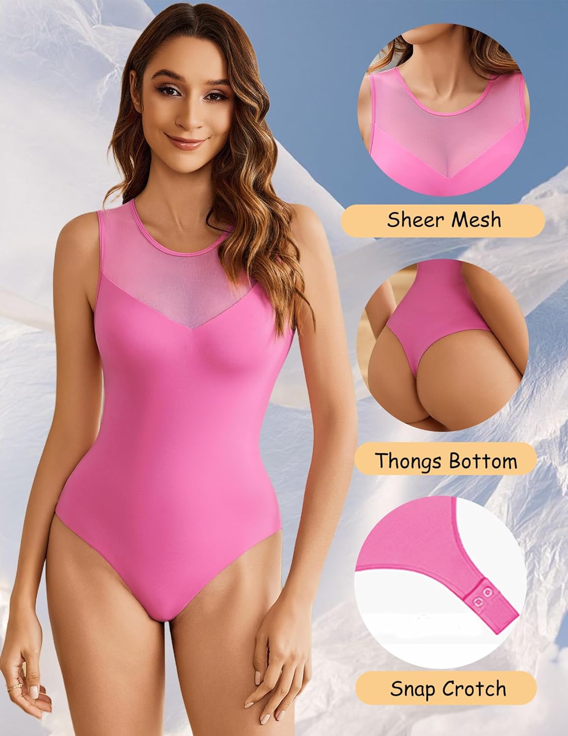 Avidlove Bodysuits for Women Summer Tops Mesh Crew Neck Leotards Shirts Sleeveless Going Out Bodysuit Tops - Image 4