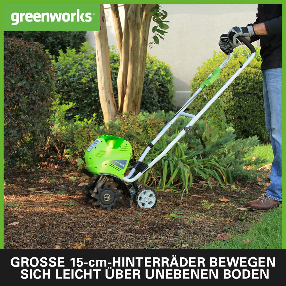 Greenworks G40TL Akku Gartenfräse, Rasenfräse mit Frontzinken, 25 cm Arbeitsbreite, 13 cm Frästiefe OHNE 40V Akku und Ladegerät, 3 Jahre Garantie