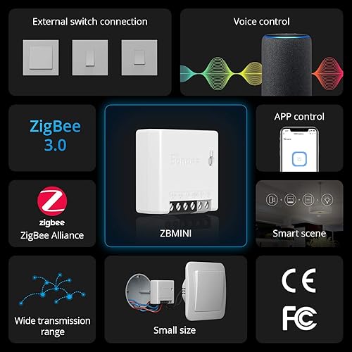 Miniatura 7 de SONOFF ZBMINI ZigBee Mini interruptor de luz inteligente (2 vías), funciona con Alexa, SmartThings Hub, Google Home y SONOFF ZBBridge, requiere