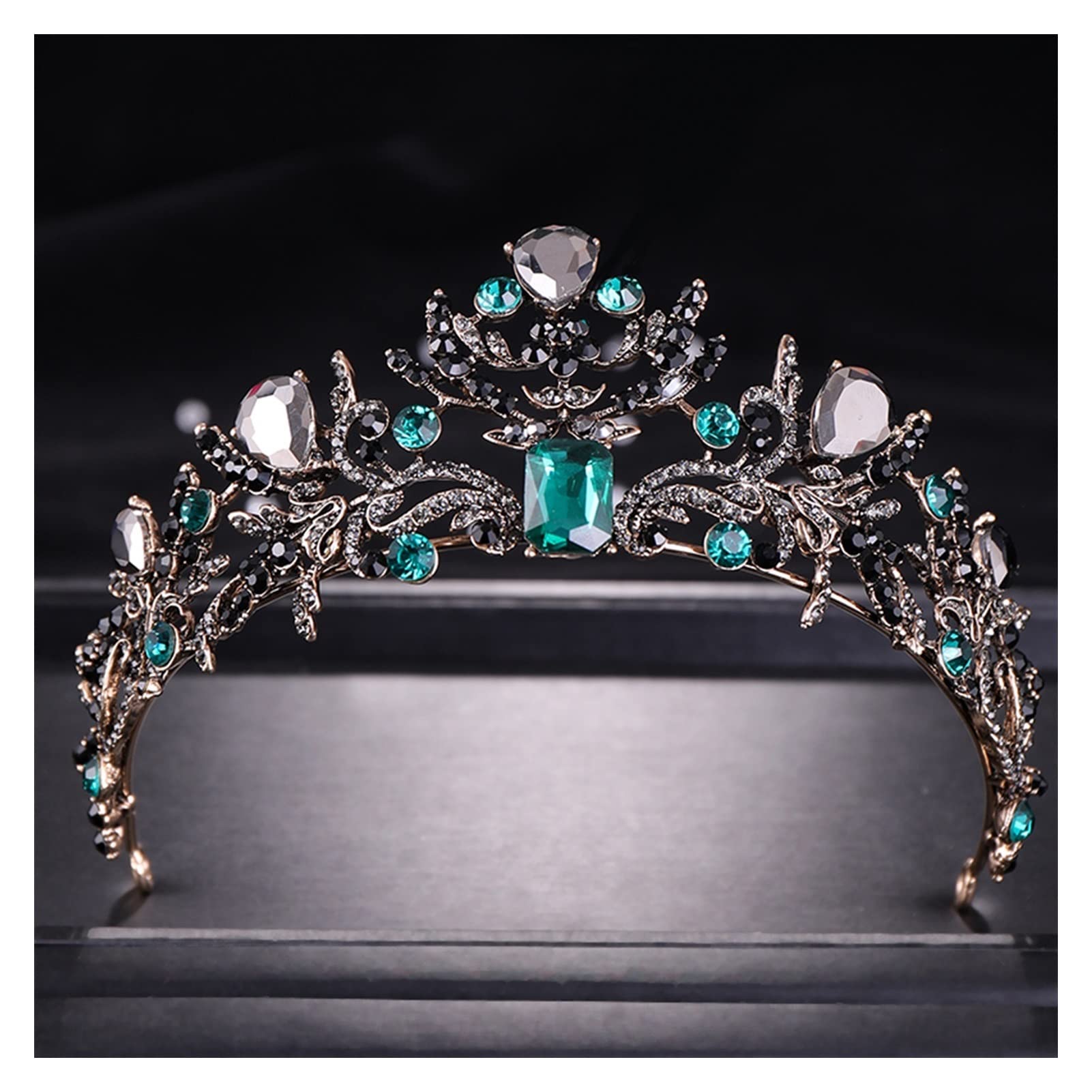 LNNSHX Vintage Schwarze Krone und Tiaras, Hochzeits-Kopfschmuck, grüne Kristall-Tiaras, Braut-Diadem, Krone, Hochzeits-Kopfschmuck, Tiara