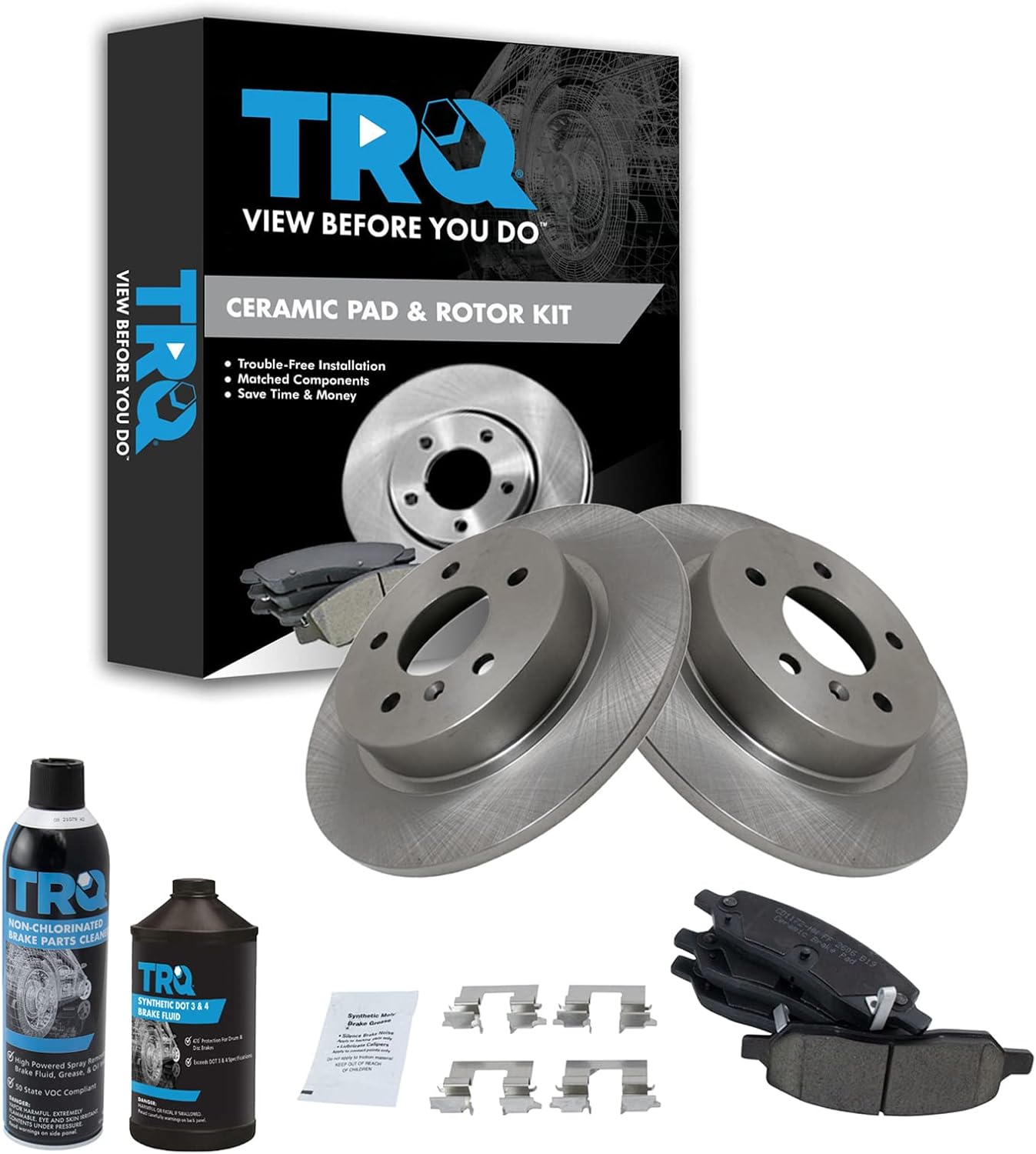 TRQ Rear Brake Pad & Rotor Kit Brake Chemical Kit Brake Pads Brake Rotor Ceramic Compatible with 2006-2011 Buick Lucerne Cadillac DTS
