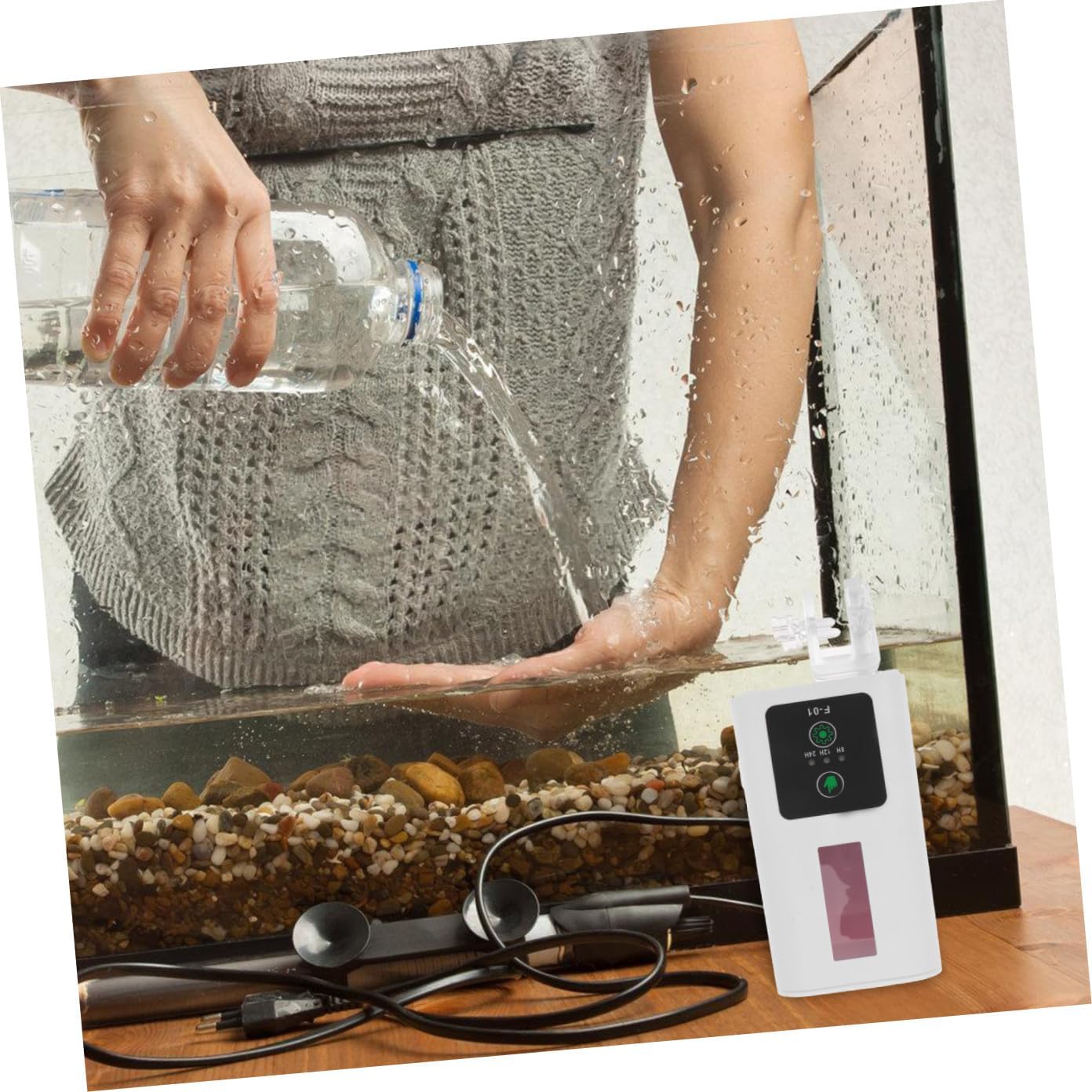 KALLORY Automatic Fish Feeder and Turtle Feeding Machine for Aquarium, Intelligent Timing Dispenser with LCD Display, Suitable for Fish Tanks and Turtle Tanks, Battery Not Included