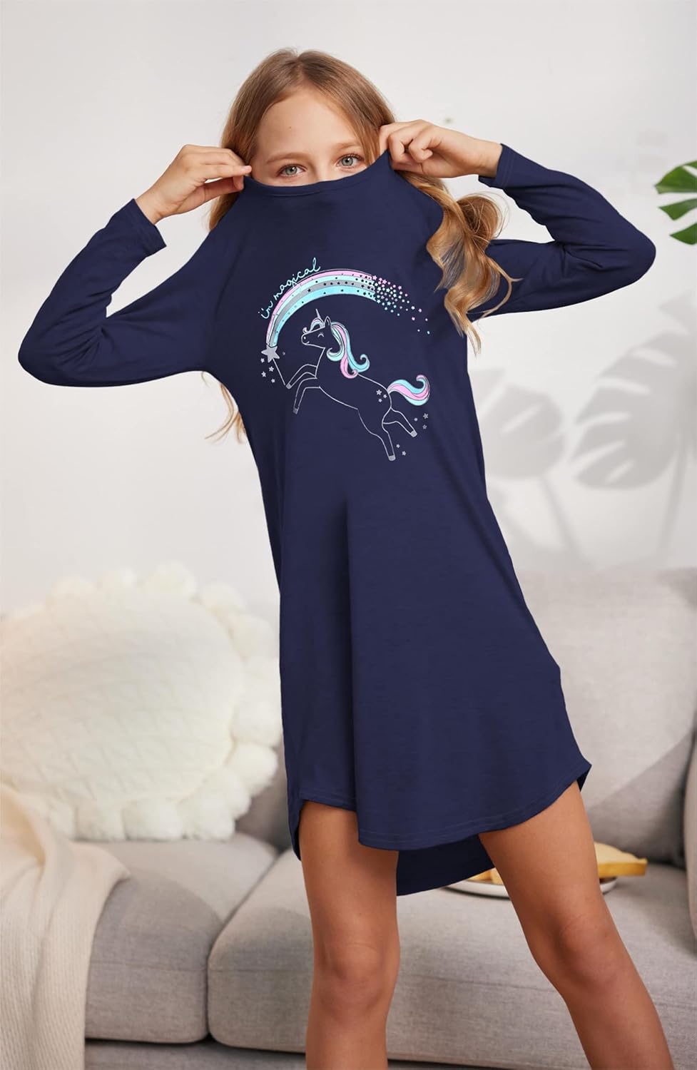 Arshiner Girls Nightgowns Long Sleeve Print Pajamas Nightdress for Kids Soft Sleep Wear Nighties - Image 2