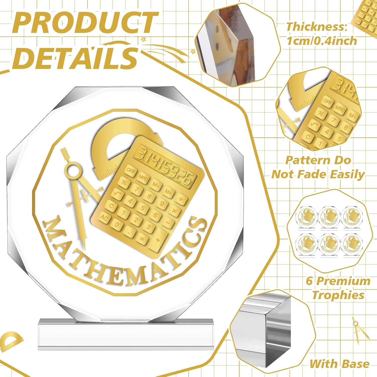 CroBlissful 3/6 Pcs Trophy Award 4.72 x 4.72 Inches Acrylic Trophy Plaques Awards for Kids Adult Team Participation Gift Prizes