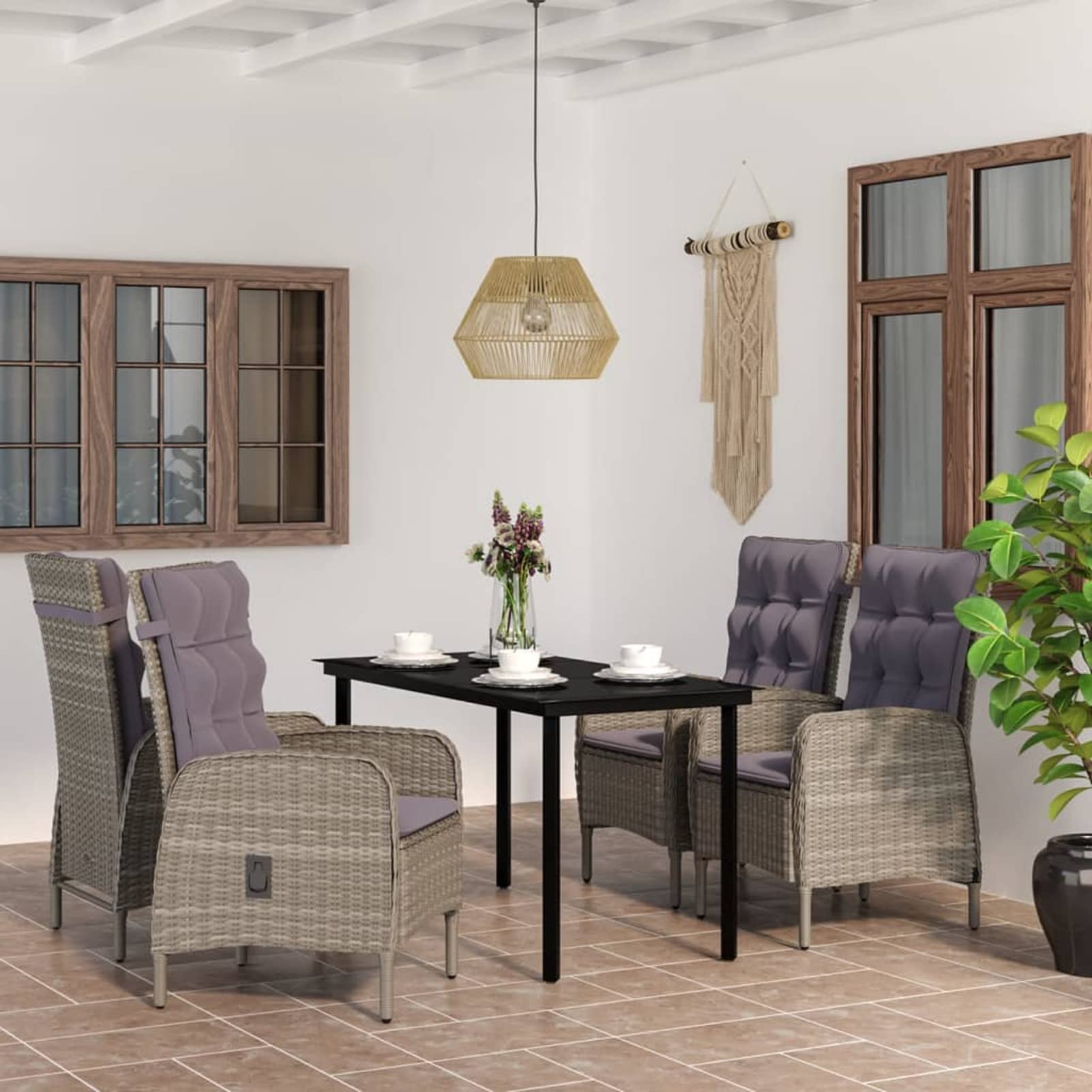3099361 Set da Pranzo da Giardino 5 pz con Cuscini Grigio e Nero Testata in Legno,Testata Letto Matrimoniale Muebles Dormitorio Spalliera Letto Testiere per Letto Matrimoniale