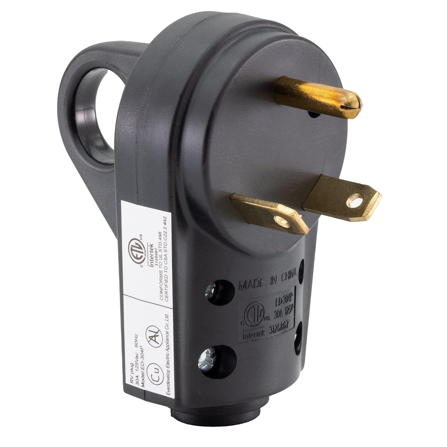 RecPro RV 30 Amp Replacement Power Plug | TT-30P RV Male Plug with Handle Grip | 125V 30A Camper Shore Power Plug Replacement
