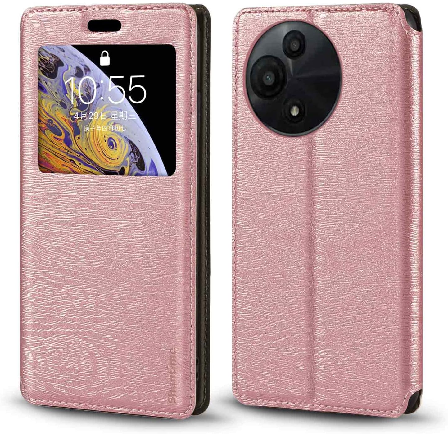 Viewable Window Leather Flip Case Compatible with TCL NXTpaper 5G Junior, Elegant Design Clear Display Invisible Magnetic Cover and Card Slot(Rose Gold)