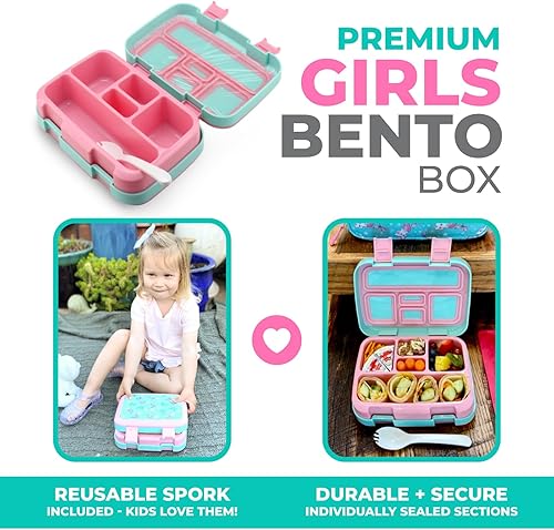 Miniatura 17 de Kinsho - Lonchera bento infantil, 5 secciones para control de porciones, bandeja de plástico desmontable sin bisfenol A, para niños preescolares