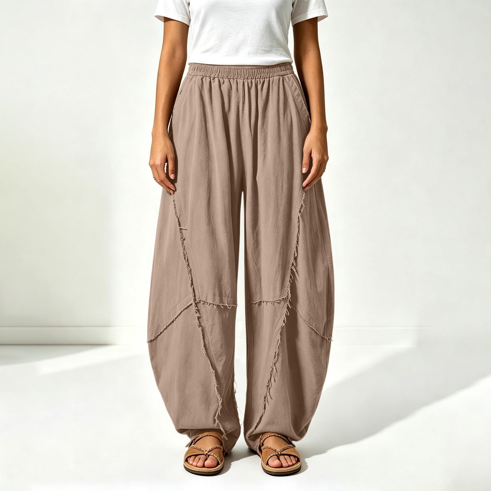 Pantaloni estivi da donna, per il tempo libero, con tasche, leggeri | Pantaloni svasati, in tinta unita, stile boho, eleganti, da donna, comodi, da spiaggia, per tutti i giorni, casual