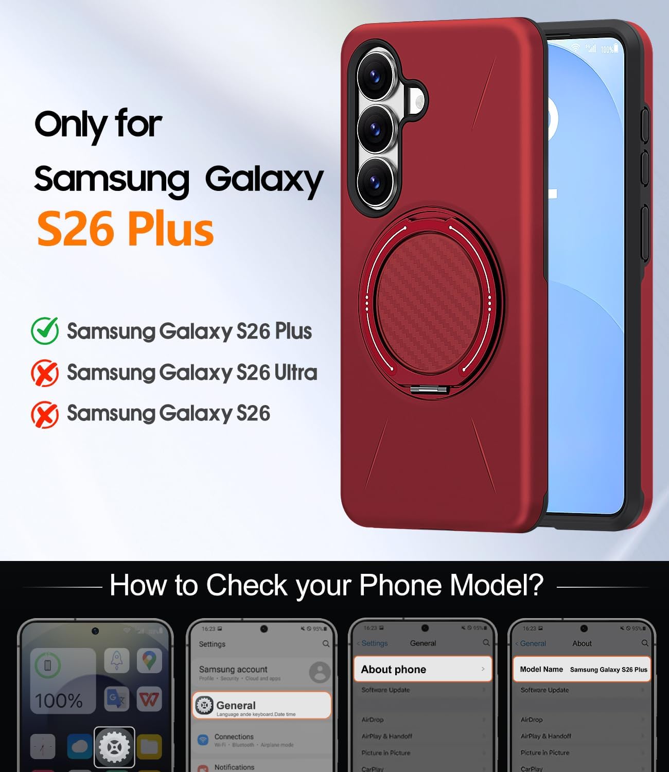 JAME for Samsung Galaxy S26+ Plus Case, Ring Stand, Shockproof Phone Case image 2