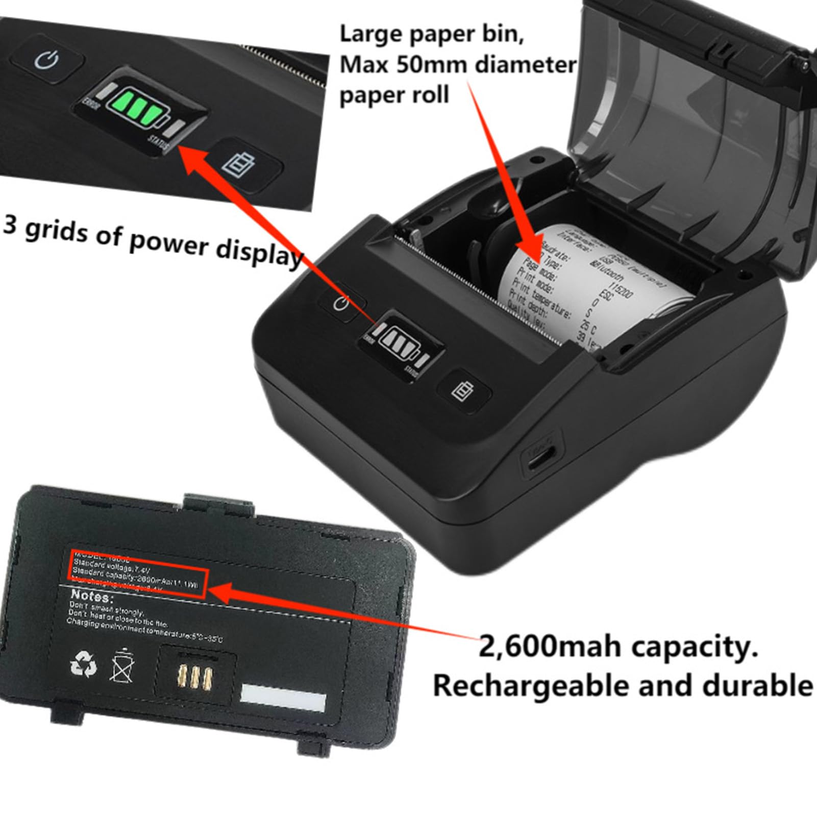 Termiczna Drukarka pokwitowań Bluetooth, Drukarka Termiczna 80 Mm, Obsługa ESC POS, Drukowanie z dużą prędkością, Drukarka pokwitowań Bill POS, Drukarka Etykiet Wysyłkowych, dla