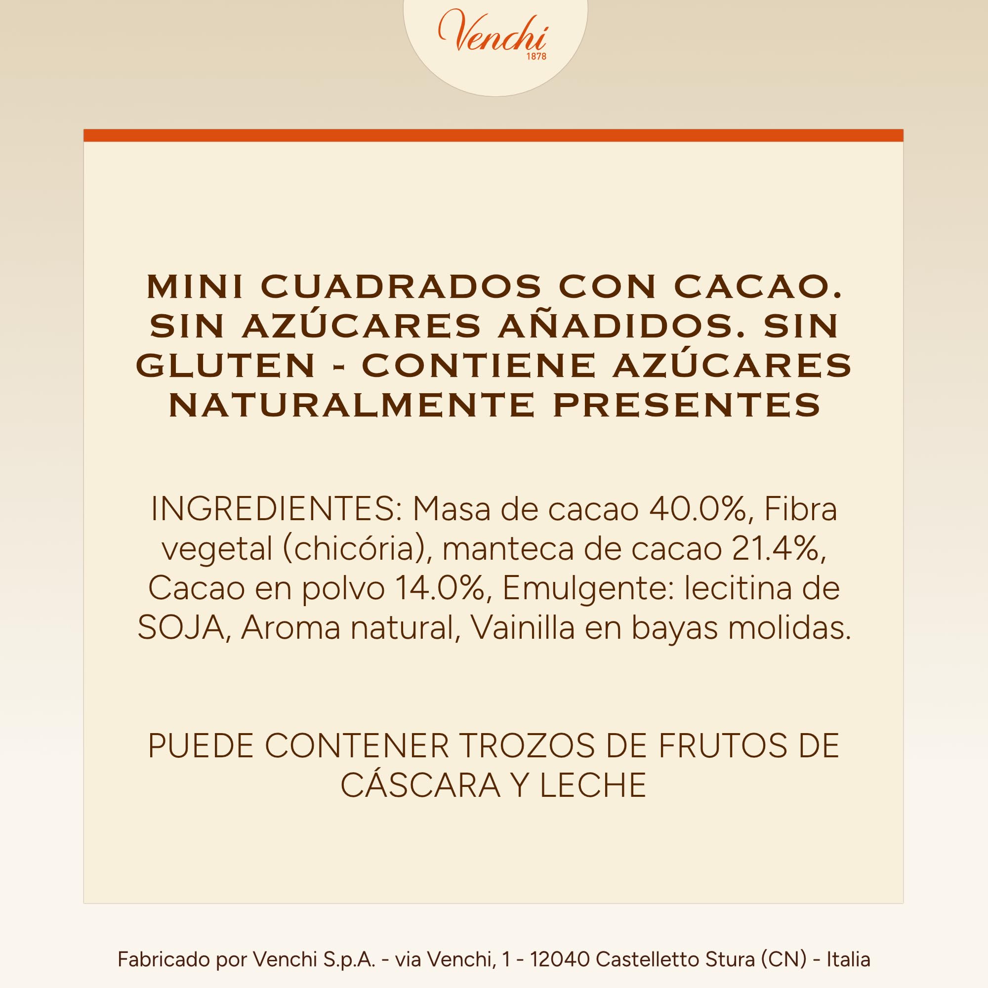 Venchi - Granblend Extra Fondant 75 % NO Added Sugar, 1 kg - Sin Edulcorantes Artificiales - Sin Gluten - Vegano