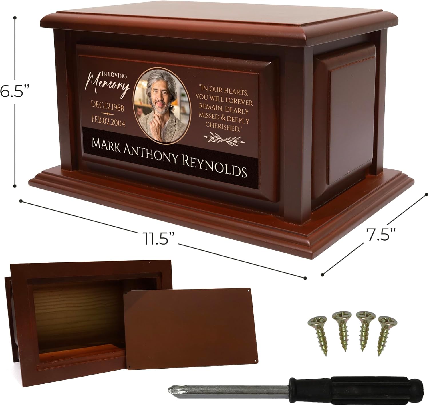 250lbs Personalized Urns for Ashes Made of Solid Pine Wood, Custom Urn Box for Human Ashes, Large Burial and Cremation Urns for Ashes, Cherry Wood Color Urns (Design 4)