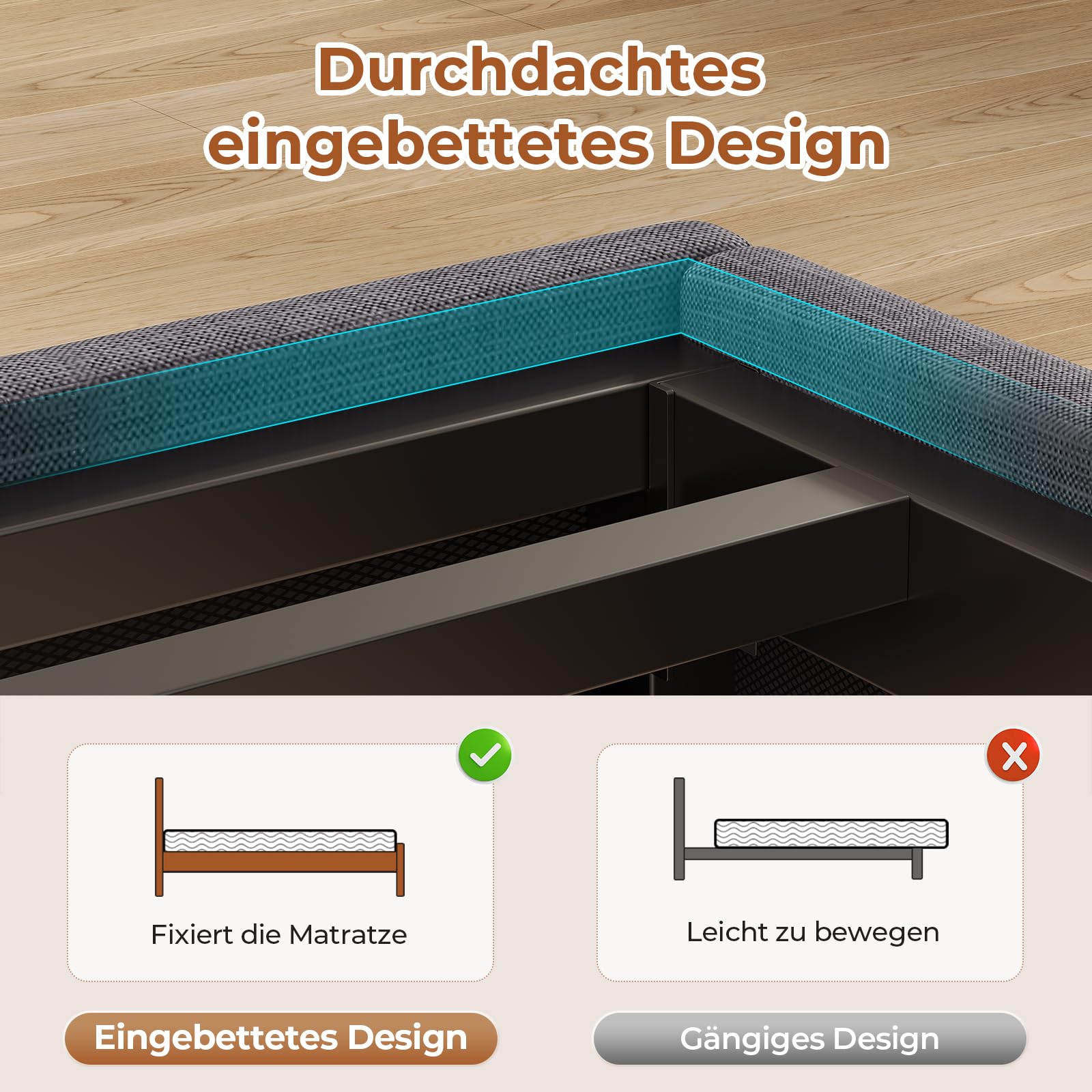 AOGLLATI Letto imbottito 140 x 200 cm con rete a doghe in metallo, struttura del letto con illuminazione a LED e prese Letto doppio con testiera in legno