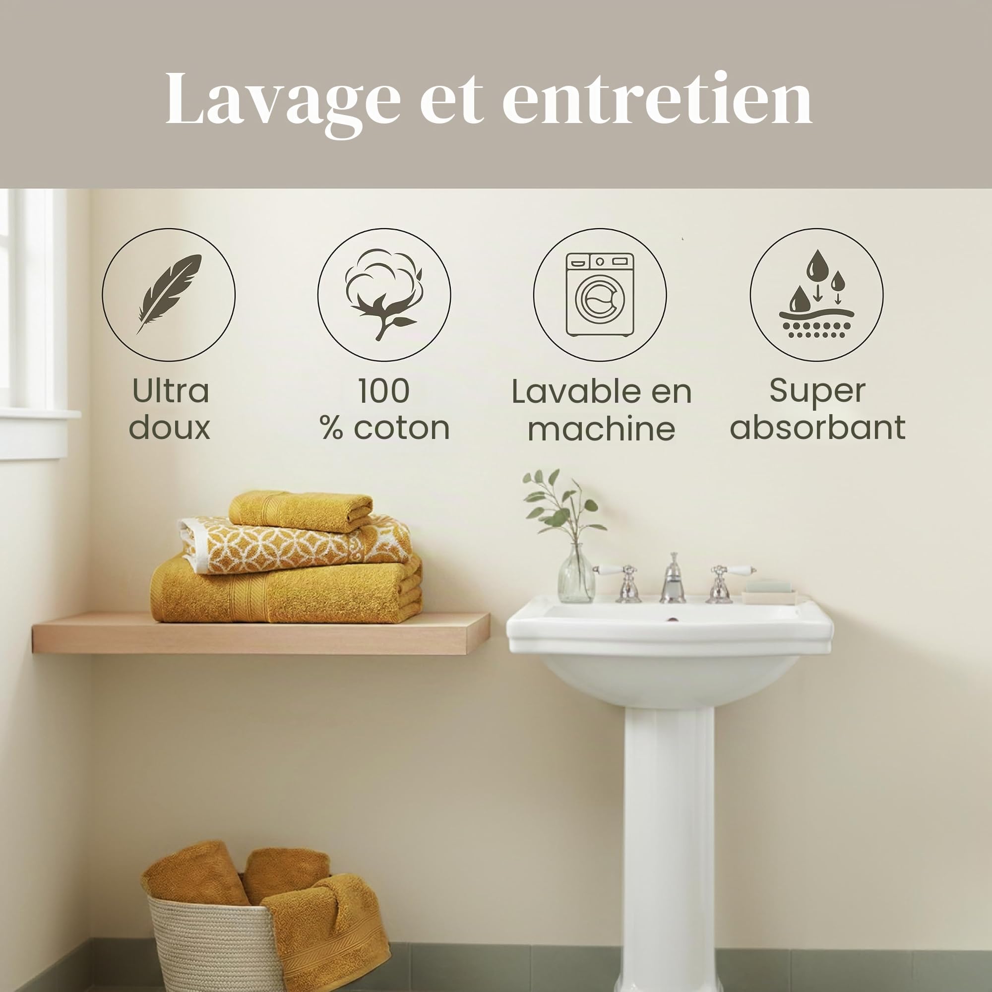 Amrapur Modern Threads Lot de 6 Serviettes Jacquard réversibles en Fil Teint en Fil – Serviettes de Bain, essuie-Mains et débarbouillettes – Super absorbantes et à séchage Rapide – 100% Coton peigné