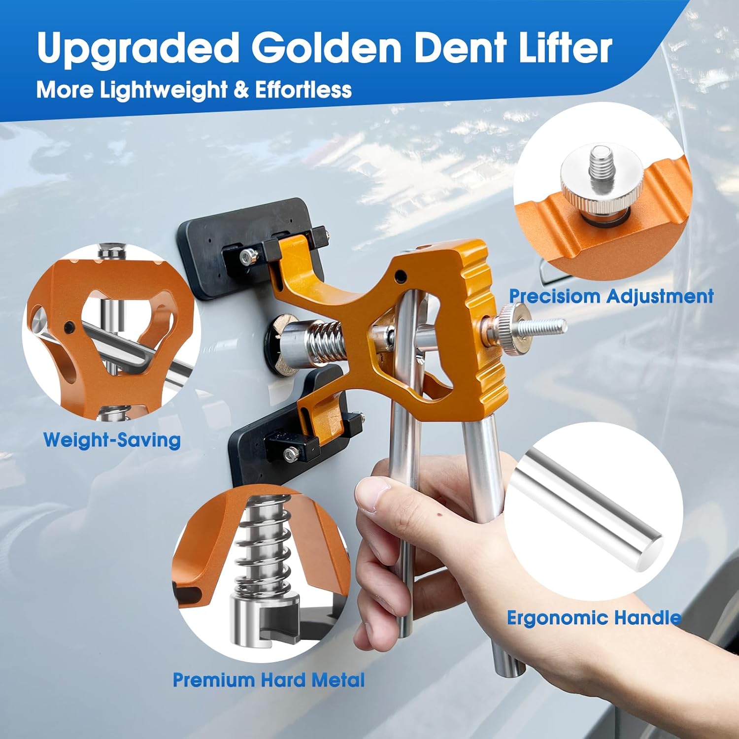 Car Dent Puller, Effortless Dent Removal Tool Kit with Strong Adhesive Glue Sticks & 100W Hot Glue Gun, Trim Removal & Air Wedge, Paintless Dent Repair for Auto Door Dings, Hail or Hood
