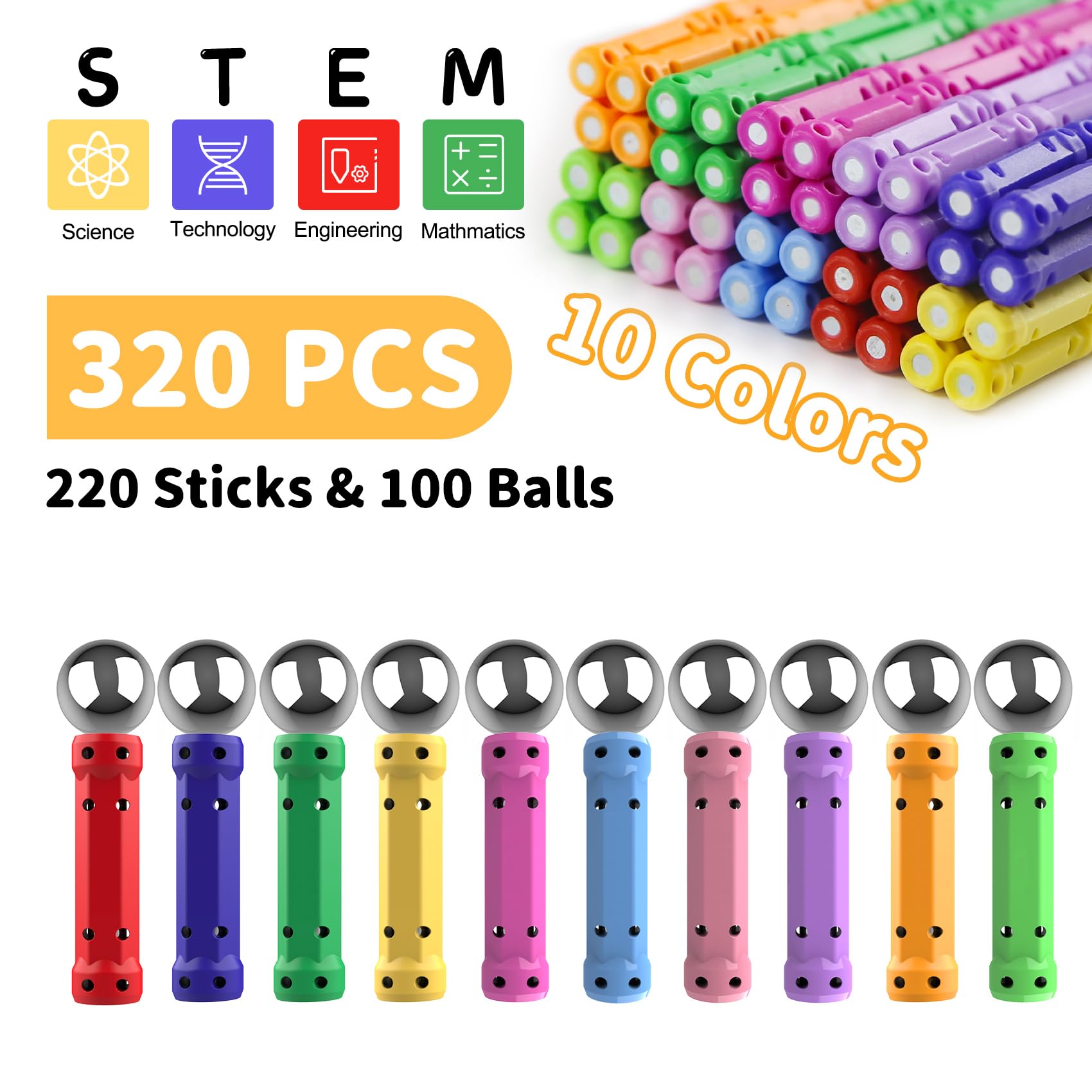 320 Stücke Magnetische Bausteine, Magnetische Stöcke Spielzeug, Magnet Lernspielzeug, 3D Puzzle Bauspielzeug Magnete Konstruktions Magnetblöcke, Stapelspielzeug-Set für Kinder und Erwachsene