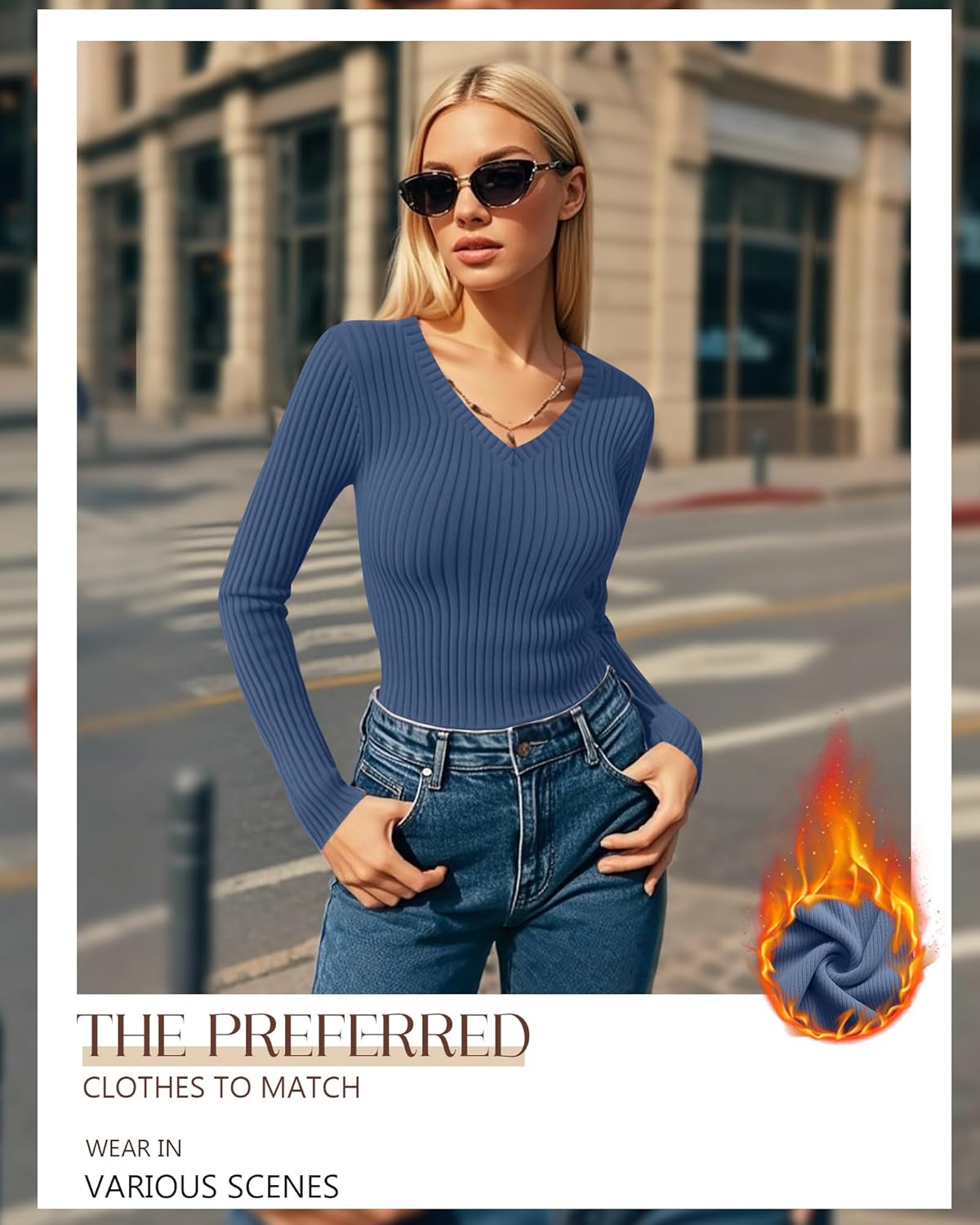 4 Pack Women's Thermal Shirts Long Sleeve Ribbed Cotton Tops V Neck Fitted Winter Undershirts Basic Base Layer - Image 3