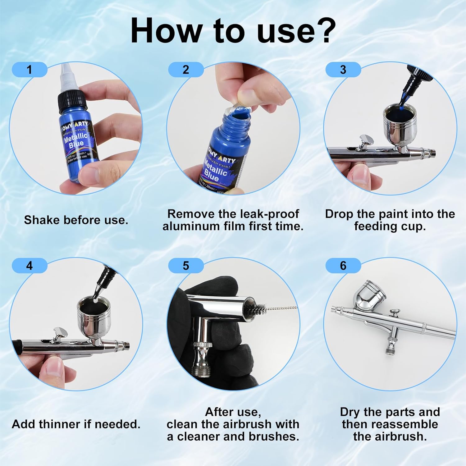 HOMY ARTY Airbrush Paint - 42 Colors with 6 Thinner & 16.9 fl oz Cleaner Kit with Brushes Airbrush Paint Set, Ready to Spray Acrylic Air Brush Paints for Metal, Plastic Models, Canvas, Wood - Image 7