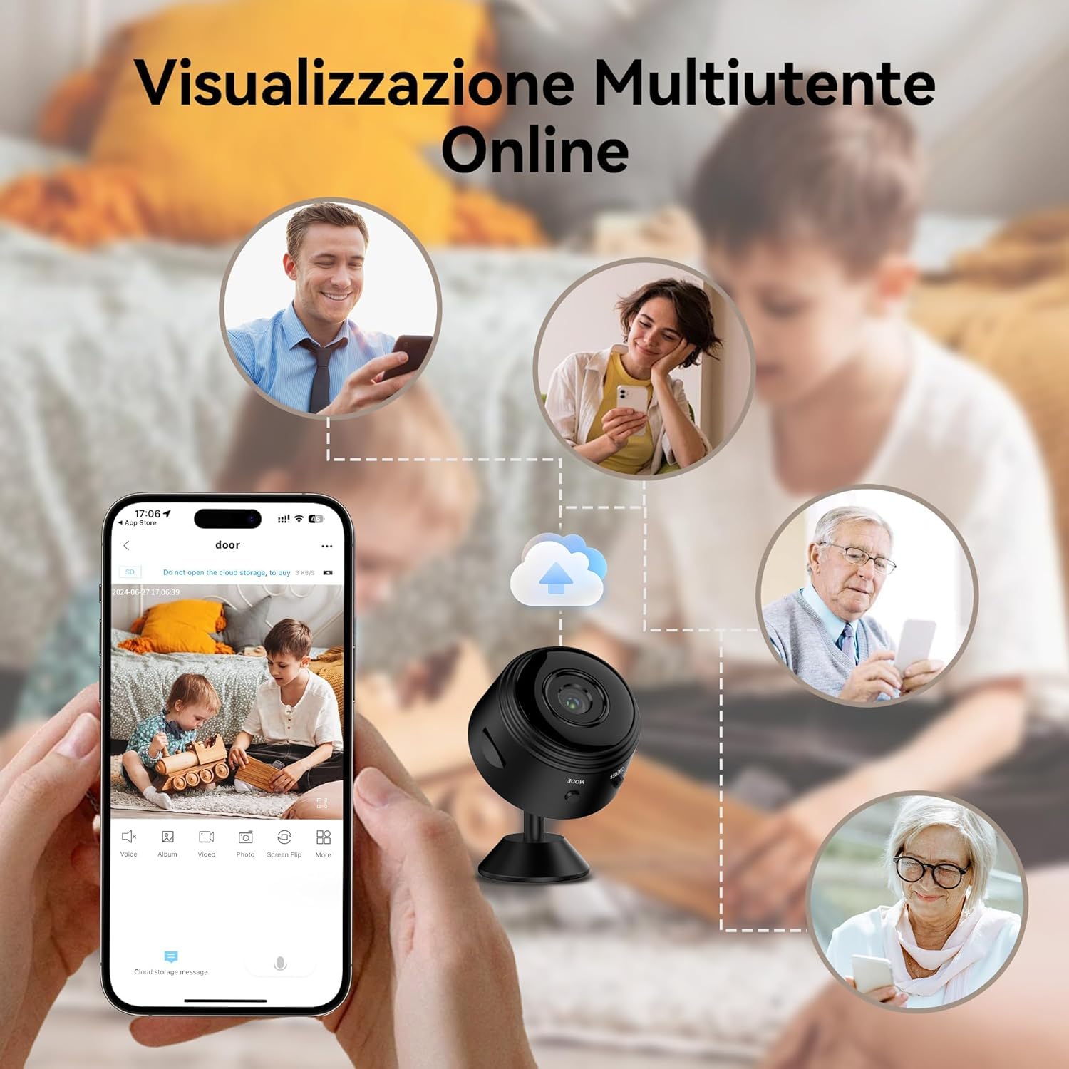 Générique Telecamera WiFi 1080P HD di Sorveglianza interna/esterna senza fili, telecamera di sorveglianza portatile con visione notturna IR, rilevamento del movimento
