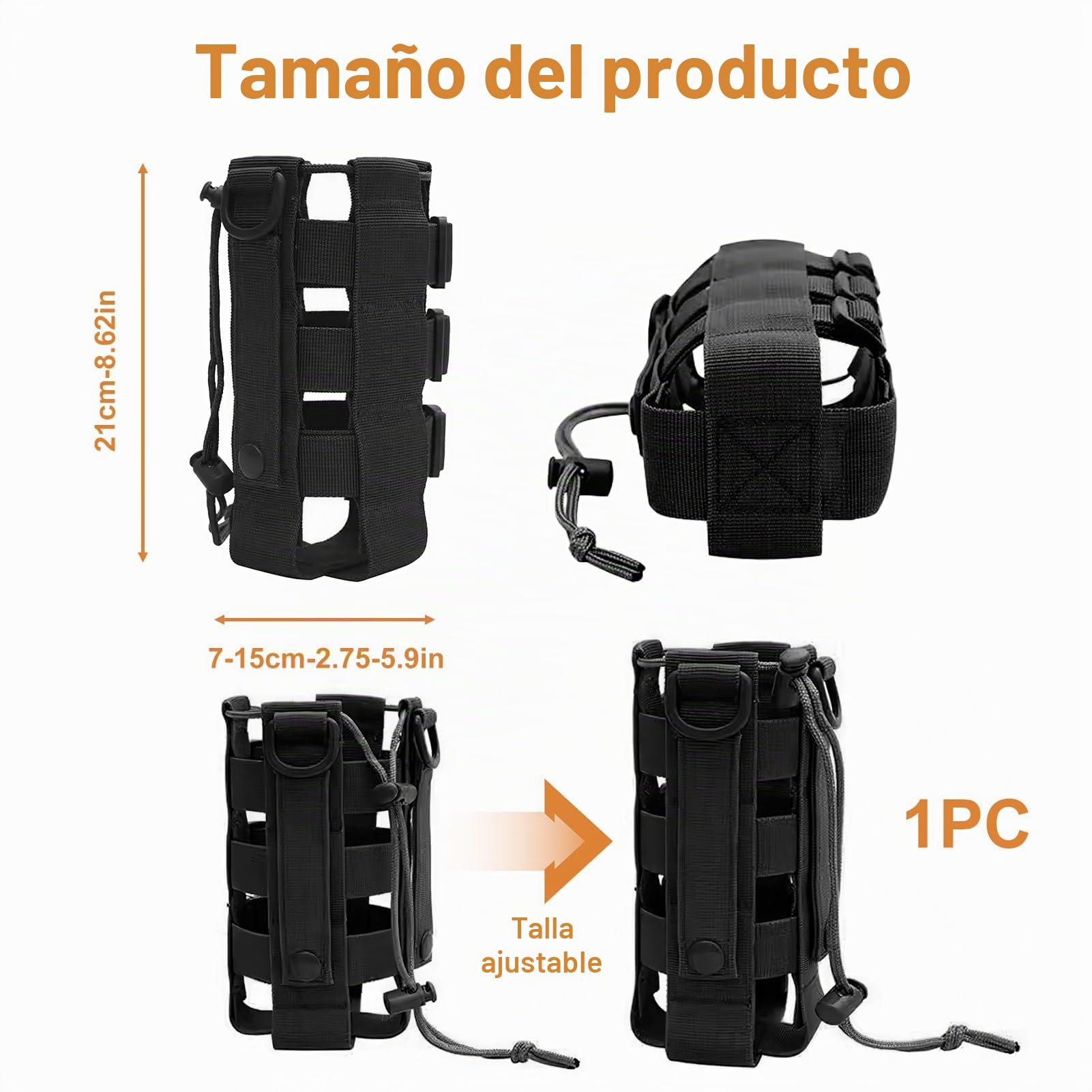 Bolsa Táctica Militar para Botella de Agua al Aire Libre，Soporte Ajustable Impermeable para Correr, Senderismo, Ciclismo, Camping