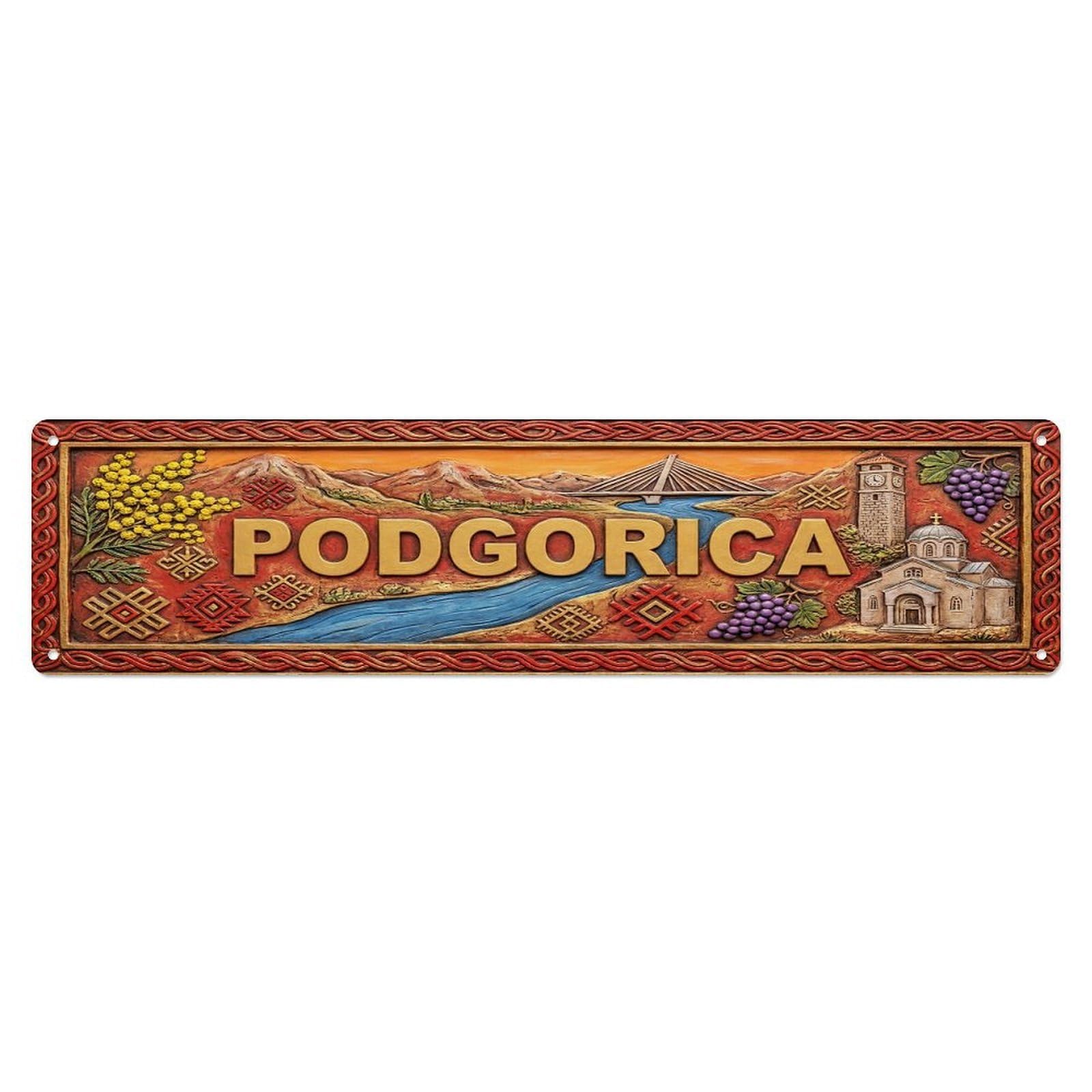 Cwbufd Vintage Style Vintage Podgorica Montenegro Flag Pattern Vintage Metal Tin Sign Plaque Wall Decor For Cafe, Club Bar, Office, Garden Metal Poster 4X16inch